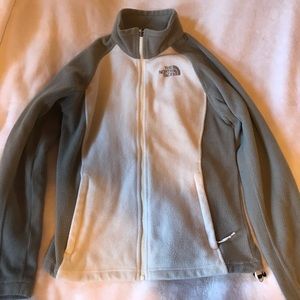 The North Face gray and white fleece jacket